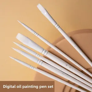 Lot de 4/6 pinceaux aquarelle à tête souple en nylon, pour <span class=keywords><strong>craie</strong></span> à l'eau, à tête ronde et plate, pinceaux à huile, fournitures de peinture pour étudiants - Product Image 6