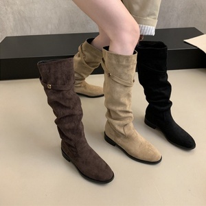 Nouvelles bottes mi-mollet en faux daim à bout pointu, style western cowboy, pour femme, automne-hiver - Product Image 1