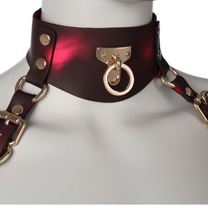 Punk Style Women's Bodysuit <b>Red</b> Knitted Stretch Suspenders Collar <b>Belt</b> Set Harajuku Fashion Clothing - Product Image 3