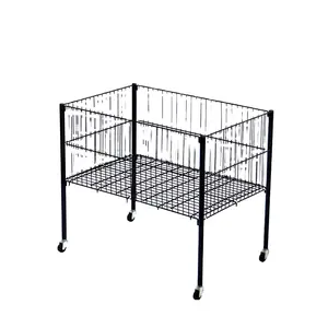 Folding Metal Display Wire Basket Promotion Table with Wheels laundry trolley with wheels