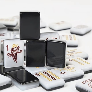Jeu <span class=keywords><strong>de</strong></span> <span class=keywords><strong>Mahjong</strong></span> en Acrylique à Motif Marbre Noir et Blanc - Portable, 144 Tuiles, Jeu Standard <span class=keywords><strong>Chinois</strong></span> et Américain - Product Image 6