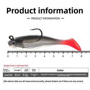 เหยื่อปลอม PVC แบบนิ่ม ขนาด 8 ซม./9.5 กรัม ตะขอเดี่ยว หางรูปตัว T บรรจุตะกั่ว  แบบไบโอนิค ป้องกันการติดกับต้นไม้ ขายส่ง - Product Image 3