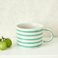 Tasses à rayures peintes à la main très vendues, design à rayures horizontales vertes, tasses à café en céramique personnalisées de 400 ml