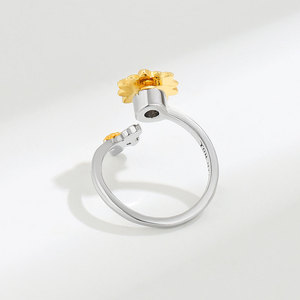 Trendy Claw Insert Orange Zircon Rotating Sunflower Ring Copper Gold Plated <b>Bee</b> Flower Open Rings Anti Anxiety Jewelry For Women - Product Image 4