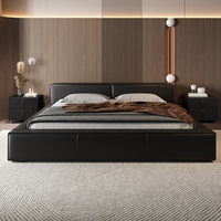 Italienisches Lederbett Leichter Luxus Minimalistisches Hauptschlafzimmer Hochzeitsbett Bodennahes Doppelbett