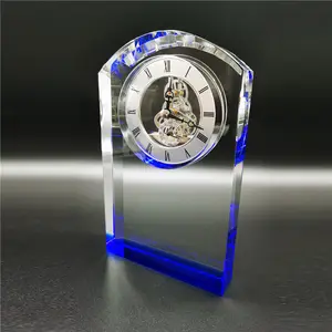 Professional Customized Wedding 3d Laser Desktop Transparent K9 Crystal Clock Souvenir