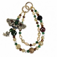 Cadena de Teléfono de Lujo con Dijes de Mariposa Antiguos, Cuentas de Cristal, Esmeralda y Filigrana Dorada, Llavero para Bolso, Joyería Hecha a Mano al por Mayor