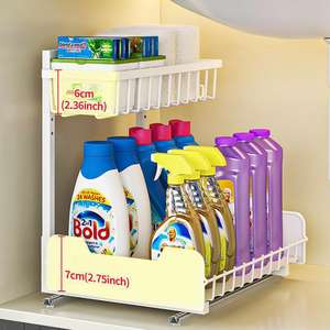Estante de almacenamiento de Metal de doble capa ajustable, organizador de fregadero <span class=keywords><strong>para</strong></span> el hogar, cocina, baño, sala de estar, garaje, ahorro de alimentos - Product Image 3