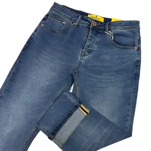 Jeans blu nostalgici personalizzati all'ingrosso Jeans Vintage elasticizzati con mosca a bottone dritta