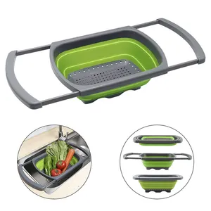 Kitchen Plastic Handles Green Silicone Collapsible Sink Colanders and Strainers Basket