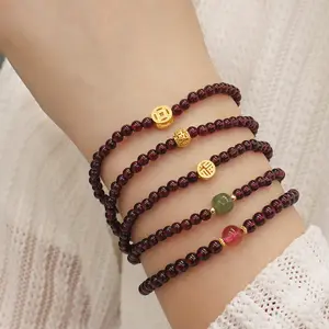 Natuurlijke Kristallen Granaat Armband Vrouwelijke Chinese Eenvoudige Ontwerp Enkele Hand Gemaakt Armband Sieraden Groothandel