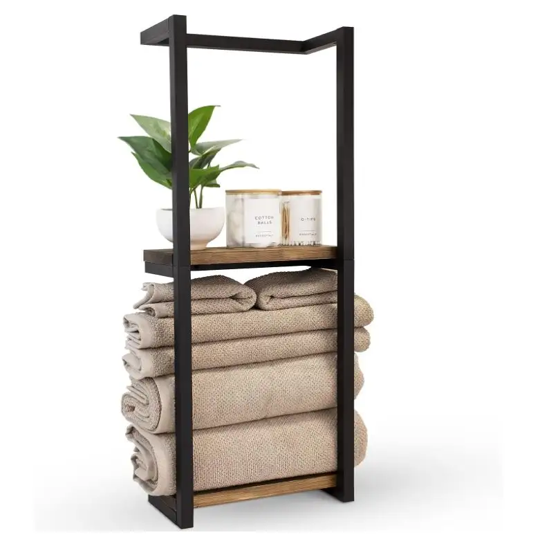 Op Maat Gemaakte Stijlvolle Badkamer Handdoek Opbergrek Met Houten Planken Modern & Ruimtebesparend Organizer Voor Muurbevestiging