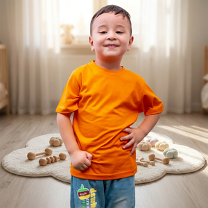 T-shirt pour garçons IMRON KIDS, couleur unie orange, manches courtes, tricoté en polyester/coton, col rond, design imprimé décontracté, 180g - Product Image 1