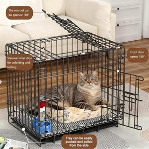 Opvouwbare metalen honden- en puppykennel met uitneembare, lekvrije lade, veilige sluiting, draagbaar voor kleine honden/katten/konijnen - Reiskennel voor training - Product Image 4
