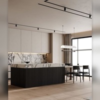Projet de villa de luxe à Singapour : Ensemble d'armoires de cuisine en bois de luxe léger, sur mesure OEM pour une solution de mobilier complet pour toute la maison