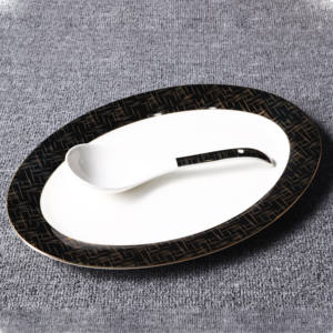 Set da pranzo in porcellana di porcellana di osso in stile reale di lusso set da tavola in bianco e oro nero regalo di famiglia di nozze set di stoviglie 58 pezzi - Product Image 5