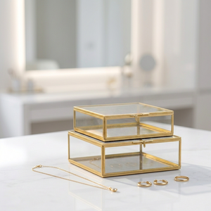 Manufacturers Luxury Brass Framed Glass Jewelry Organizer <b>Storage</b> Box for Home Decoration - Product Image 1