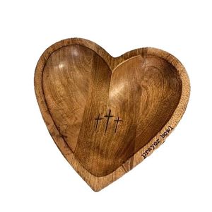 Heart Shaped <b>Wooden</b> Prayer Bowl With Cross Engraving Wedding Gift Boxed Set - Product Image 5