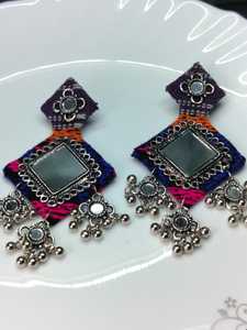 OEM hecho a medida largo tradicional tela pendientes estilo moderno Navratri étnico espejo trabajo espejo colgante para tradicional - Product Image 4