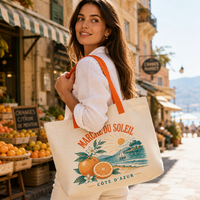 Sac de shopping en toile, sac fourre-tout en coton pour femmes, sac à main réutilisable avec longues poignées pour le travail, les voyages et les courses quotidiennes