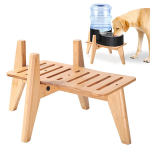 Soporte de bambú para tazón de agua para perros, altura ajustable, para comederos automáticos y fuentes, estación de alimentación para mascotas - Product Image 1