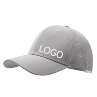 Casquette de sport de course à pied en plein air à 6 panneaux en polyester respirant à séchage rapide avec logo de promotion personnalisé, découpe laser perforée, casquette de baseball 3D