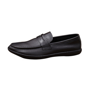 Aibuois Mocassins en cuir véritable pour hommes, bout rond, à enfiler, semelle en caoutchouc respirante, chaussures décontractées de printemps - Product Image 4