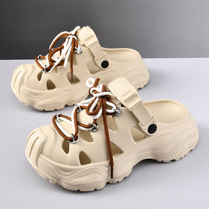 Platform Crocs Summer <b>Closed</b>-<b>Toe</b> <b>Sandals</b> EVA Anti-Slip Thick Sole 3.5cm Heel Height Couple Style Outdoor Wear - Product Image 1