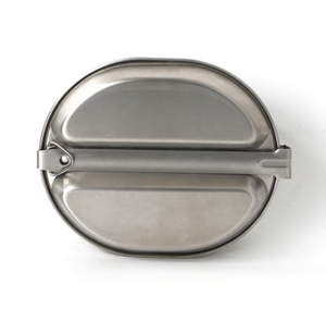 <b>Egg</b> Oval Camping 304 Stainless Steel 2 Compartment Eating Tray Large Plate Cooking <b>Pan</b> in One Kit Folding Handle Mess Tin - Product Image 1