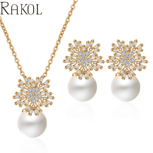 Lacole SP3067 2022 Premium copo de nieve Cubic Zirconia pendientes collar plata esterlina nupcial perla conjunto de joyas para mujeres - Product Image 6