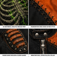 Blouson Moto Homme AW27 Asymétrique Color Block Imprimé Squelette Éclair Vert Gothique Streetwear Clous Métalliques Personnalisé OEM ODM