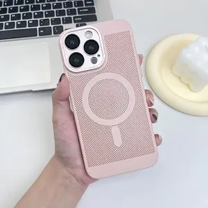 2024 Hete Verkoop Koeler Telefoon Case Warmteafvoer Voor Iphone15 Mobiele Telefoon Case Mesh Ronde Magnetische Kristallen Lens Telefoonhoes