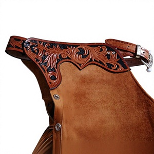 Pantalones de cuero marrón para mujer, estilo rodeo, con flecos y bordados, cintura alta, largos, con cierre de botones - Product Image 2