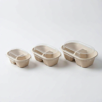 Bagasse compartimenten voedselcontainer 500ml 700ml 850ml 1000ml, wegwerp ovale lunchbox met dividers voor salade, bento en afhaalmaaltijden