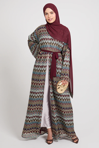 Abaya islamique ouverte sur le devant, personnalisée, populaire, de luxe, avec des motifs géométriques, pour femmes, à porter au quotidien - Product Image 2