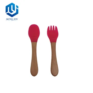 Best selling silicone bamboo salad spoon fork set for baby