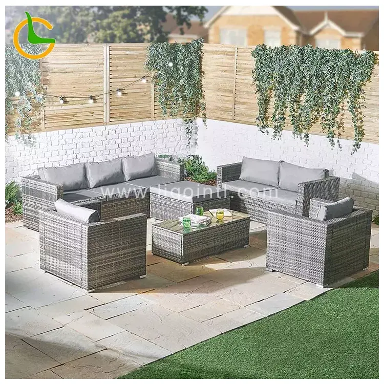 Großhandel Luxus KD Außen terrasse Rattan Korb möbel Sofa mit Aluminium rahmen für Villa und Garten