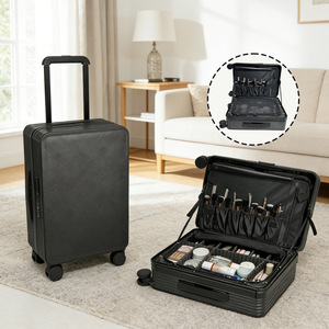 Professional Rolling <b>Makeup</b> <b>Case</b> Large <b>Makeup</b> Trolley with 4 Make up Pouch Brush Holder Adjustable Dividers Cosmetic Travel Cart - Product Image 3
