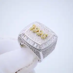 Perhiasan Kustom Mewah VVS Moissanite Cincin Berlian Bling Iced Out Awal Kejuaraan Gaya Kelas Pria Cincin