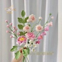 Karangan Bunga Peony Rajut Katun Abadi Buatan Tangan, Rangkaian Bunga Artifisial untuk Wisuda, Natal, Tahun Baru, Ulang Tahun, Hari Jadi