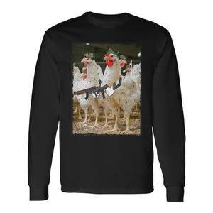 T-shirt a maniche lunghe unisex con stampa digitale Militant Chickens Bird Armed, girocollo, per adulti, promozionale - Product Image 1