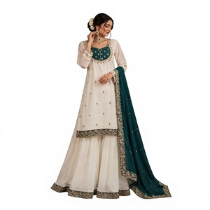 Elegant Embroidered <b>Suit</b> For <b>Women</b> Traditional Indian <b>Wedding</b> Wear Floor-Length Cotton Dress With Dupatta - Product Image 1