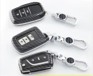 Capa de chave de carro em fibra de carbono, cobertura de chave de carro para toyota rav4 corolla camry crown prado 2/3/4 botões, controle remoto inteligente, estojo, chave, acessórios