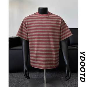 <b>Red</b> Solid Beaded O-Neck Short Sleeve Breathable Vintage Loose Casual Men's 2025 Summer T-<b>Shirt</b> - Product Image 3