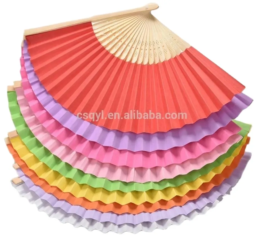 Promotional Advertising Gift Charm Colorful Wedding Brides Folding Bamboo & Raw Paper Hand Fan with logo printing