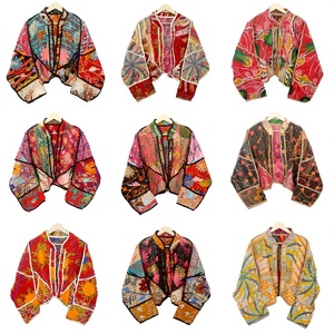 Suéter Unisex Tejido a Mano, Ecológico, Transpirable, Estilo Vintage Kantha, Cuello Mao, Estampado, Estilo Bohemio, Acolchado de Algodón, para Invierno - Product Image 2