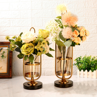 Vase en verre doré de luxe avec cadre métallique, artisanat métallique personnalisé, vase à fleurs de table, décoration intérieure pour la maison et le bureau, vente en gros d'usine
