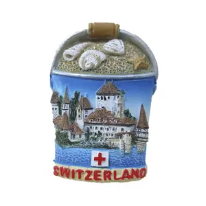 Souvenir patung Magnet kulkas 3D kustom untuk dekorasi rumah salju Globe Souvenir Resin buatan Swiss Eropa Kota 35g