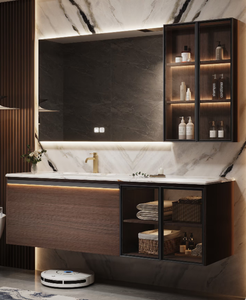 French Modern Style Eco-Friendly <strong>Wood</strong> <strong>Bathroom</strong> <strong>Cabinet</strong> with Custom Ceramic Sink Smart Mirror Vanity for Small Apartment - Product Image 5