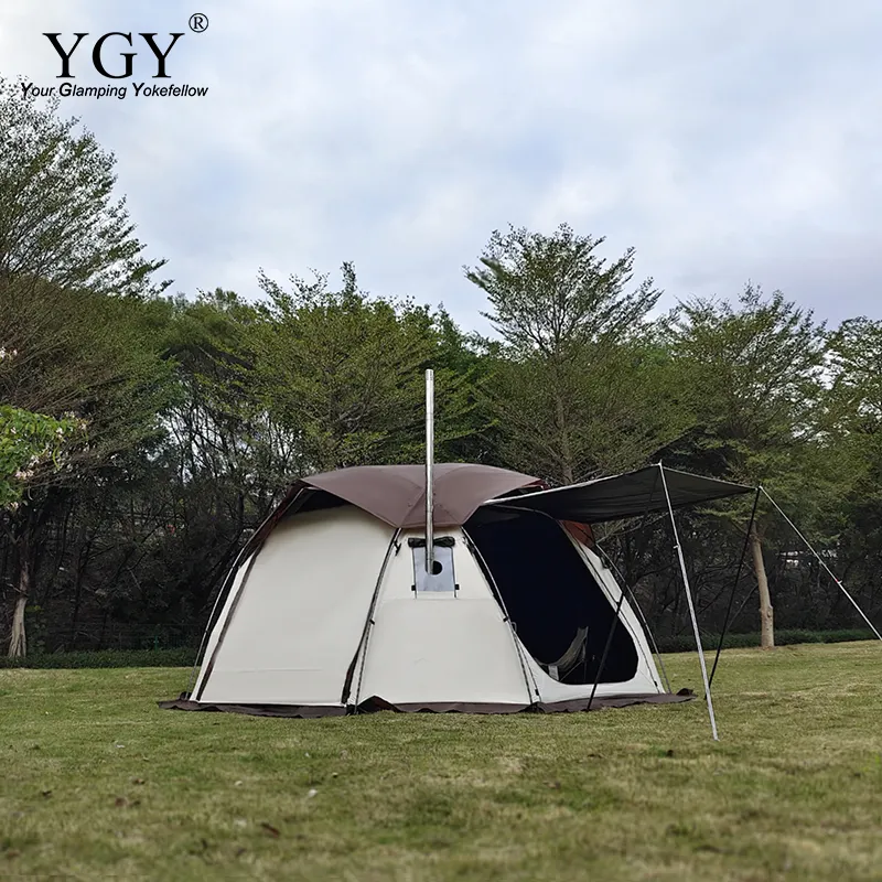 YGY-خيمة قبة نصفية للكرة في الهواء الطلق للتخييم مع موقد بأنبوب جاك ، طلاء بولي يوريثان أسود ، خيمة عائلية للتخييم لـ 6-8 أشخاص